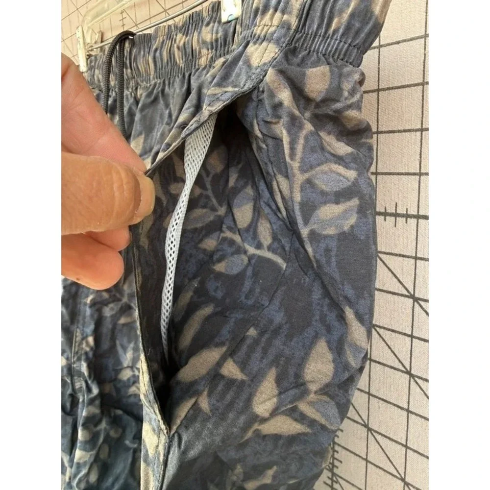 C&B Mens Swim Trunks Botanical Leaf Print Navy Gray Large